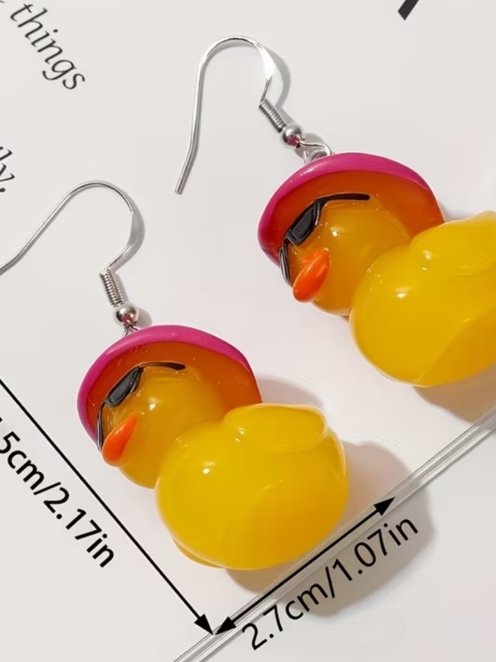 Yellow Duck Earrings with Pink Hats Summer Trending Jewelry Jeep Girl Must Have! - Picture 2 of 2